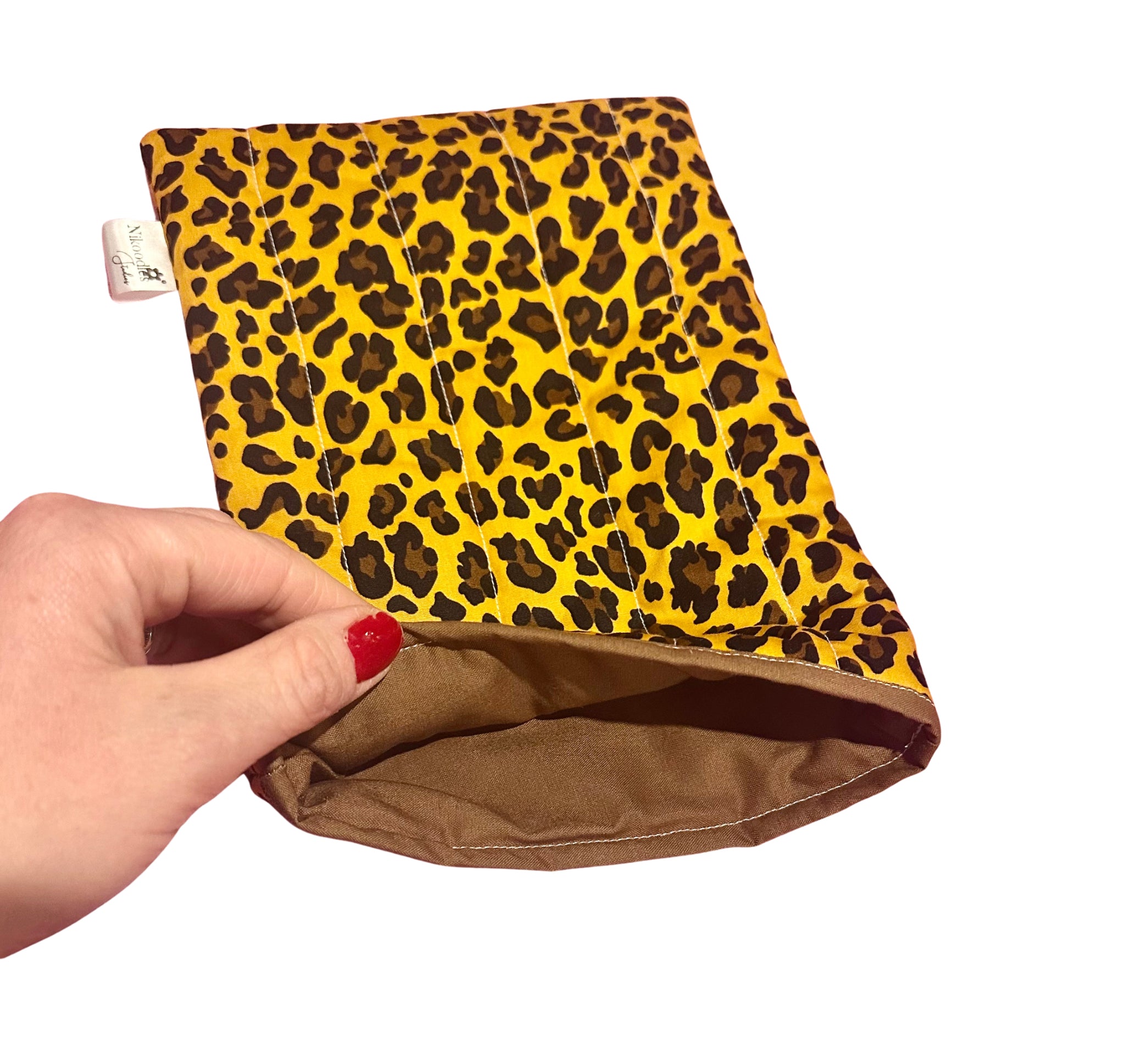 Quilted leopard print book sleeve