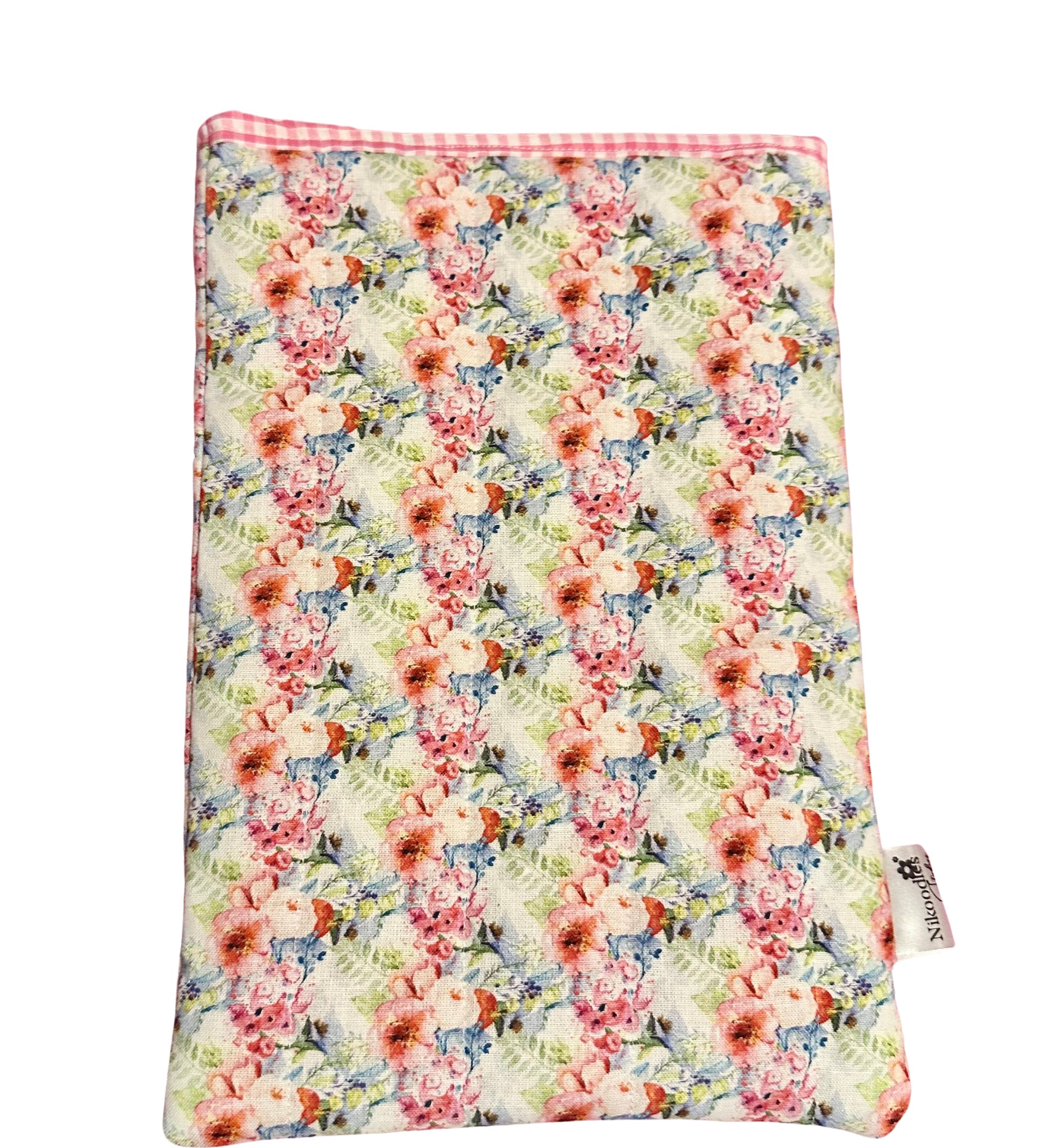 Pink and blue floral quilted book sleeve