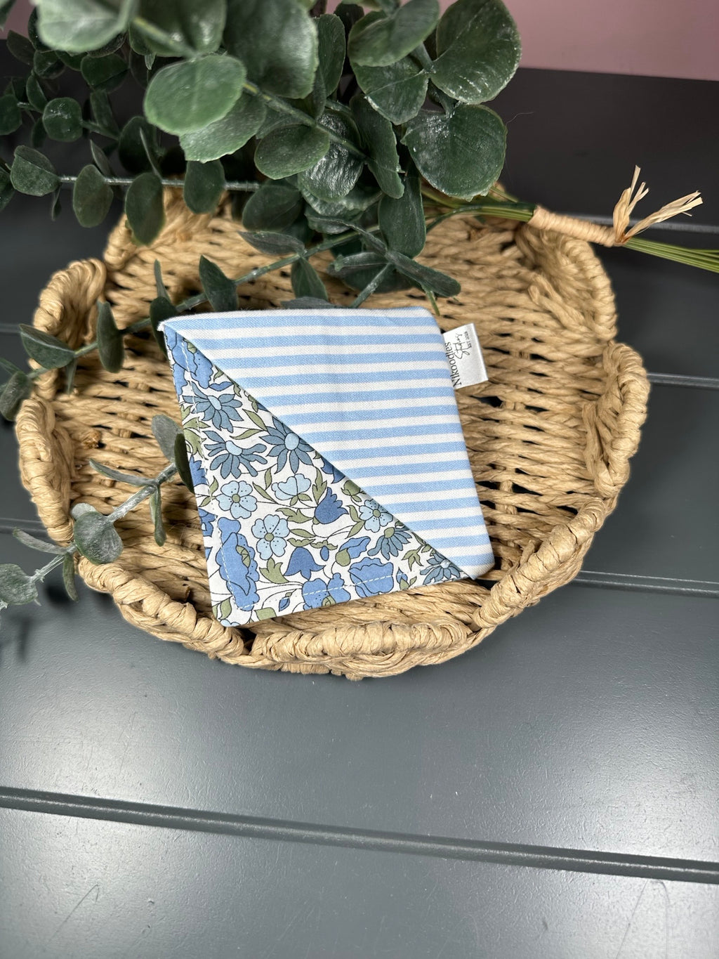 Blue floral fabric corner bookmark