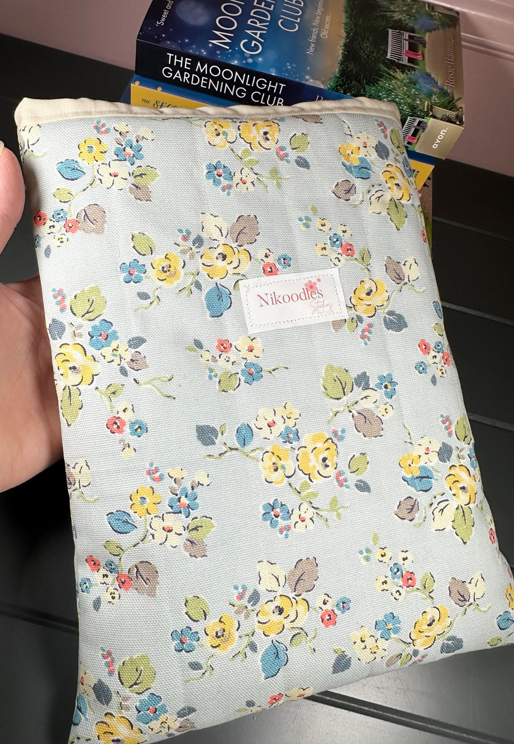 Blue floral book sleeve