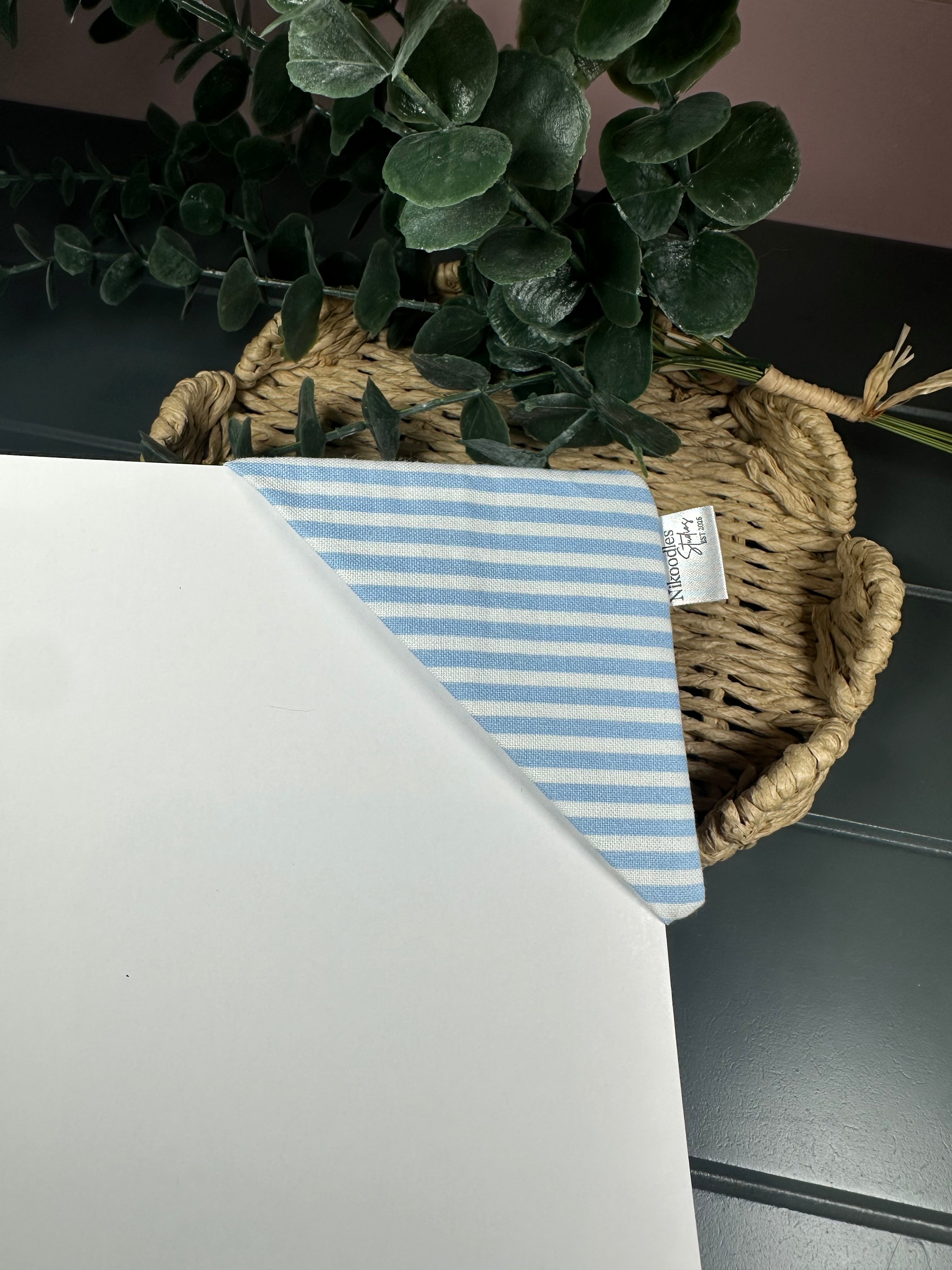 Blue floral fabric corner bookmark