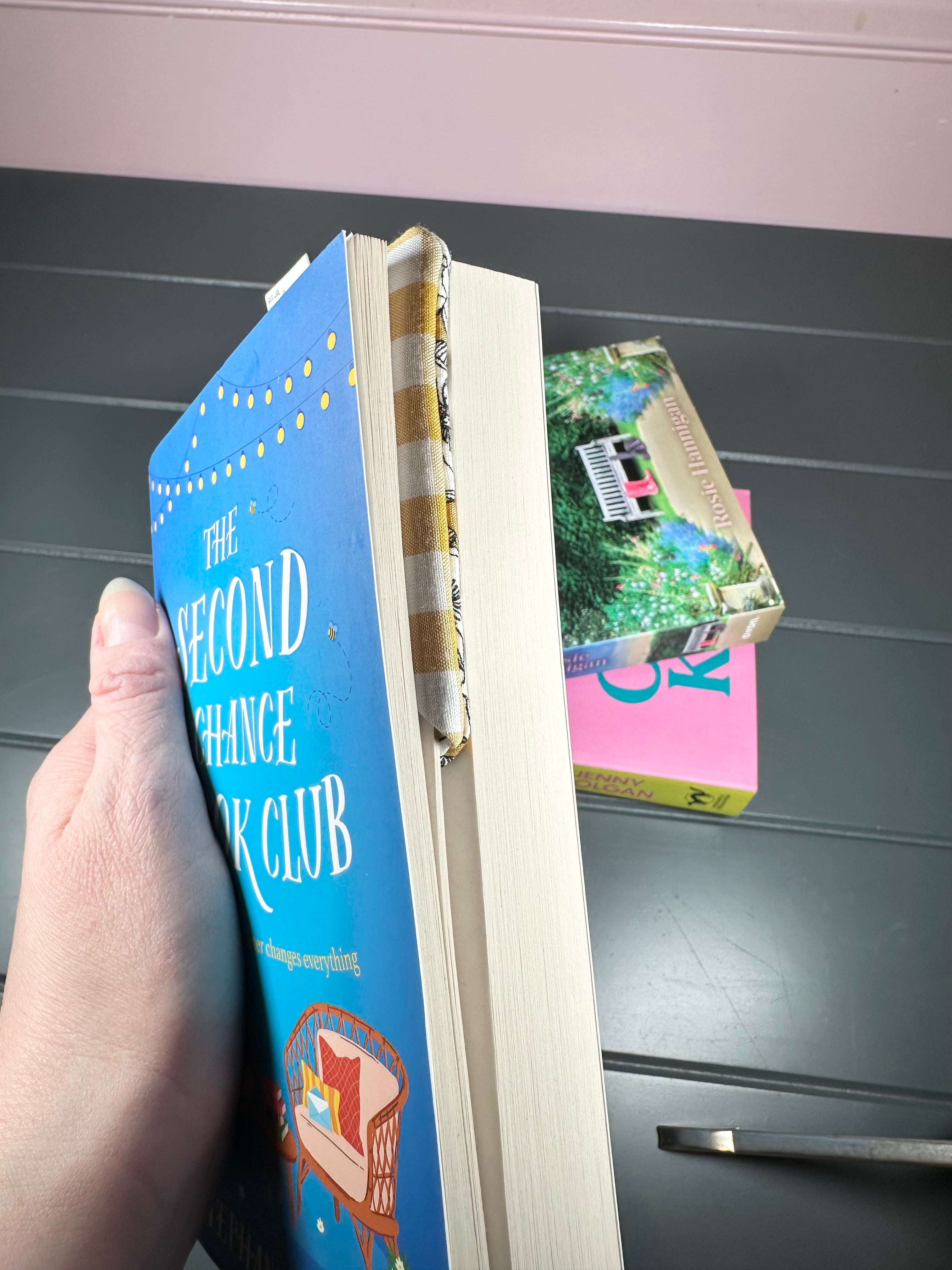 Mustard floral and gingham fabric corner bookmark