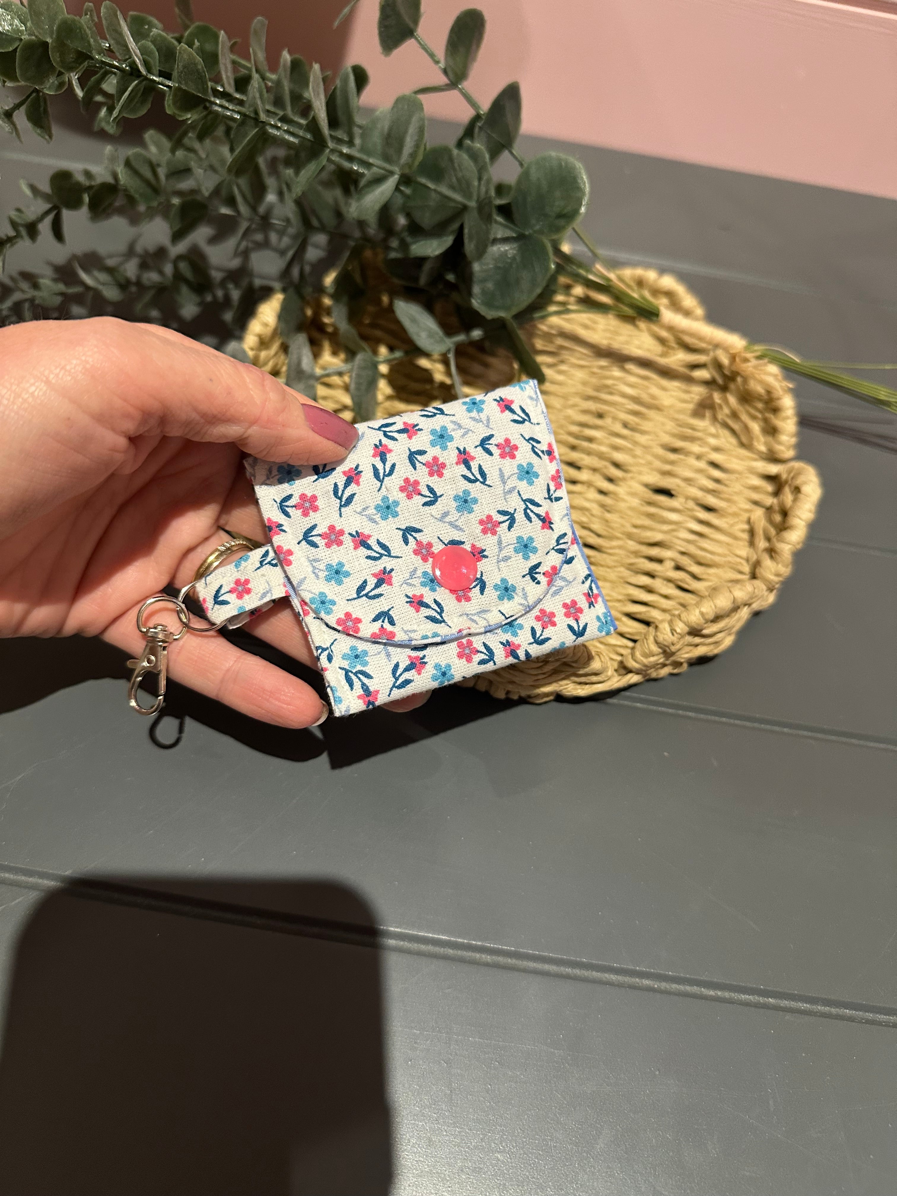 Pink and blue floral airpod case