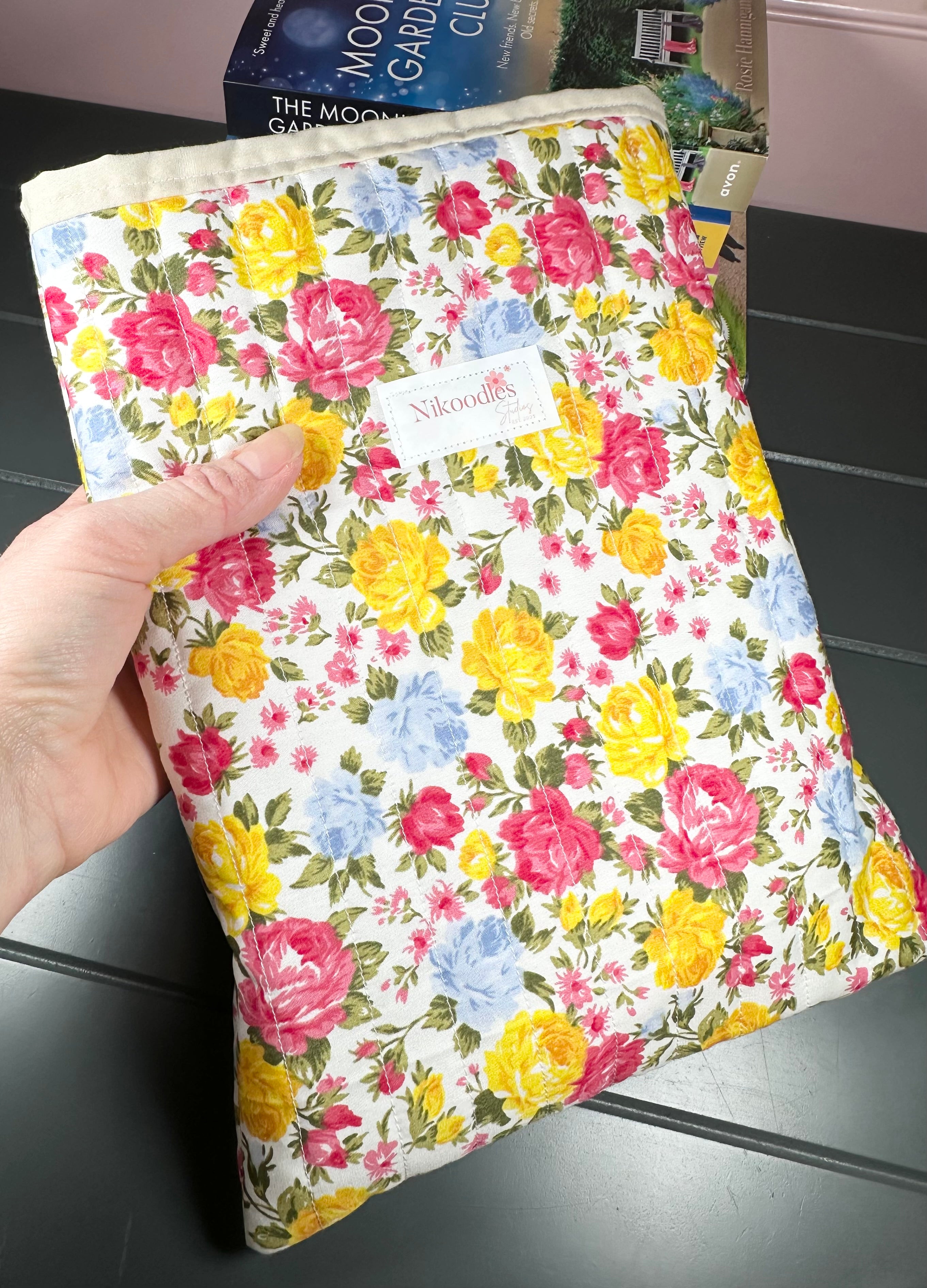 pink and yellow floral book sleeve