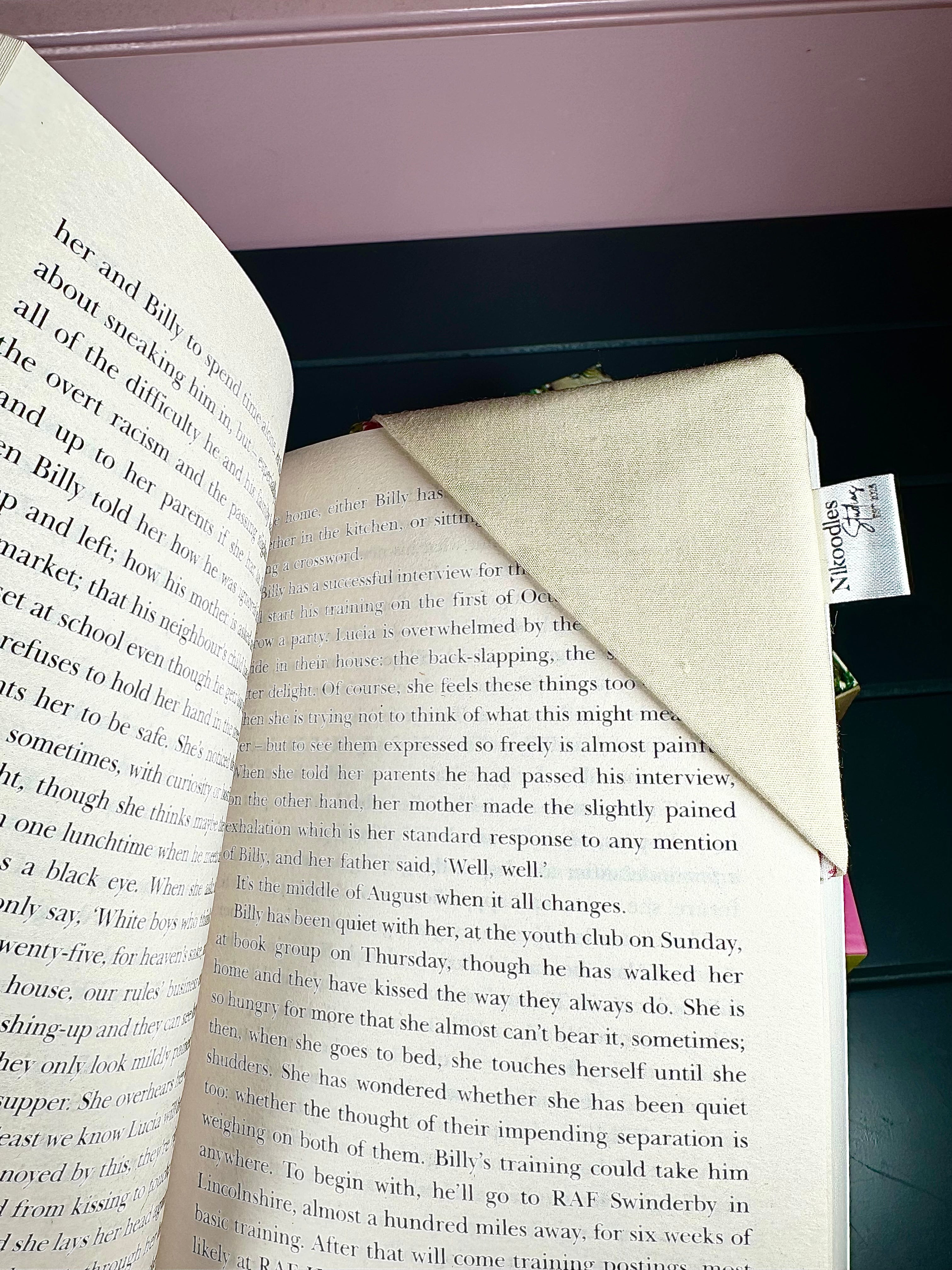 Pink and yellow fabric corner bookmark