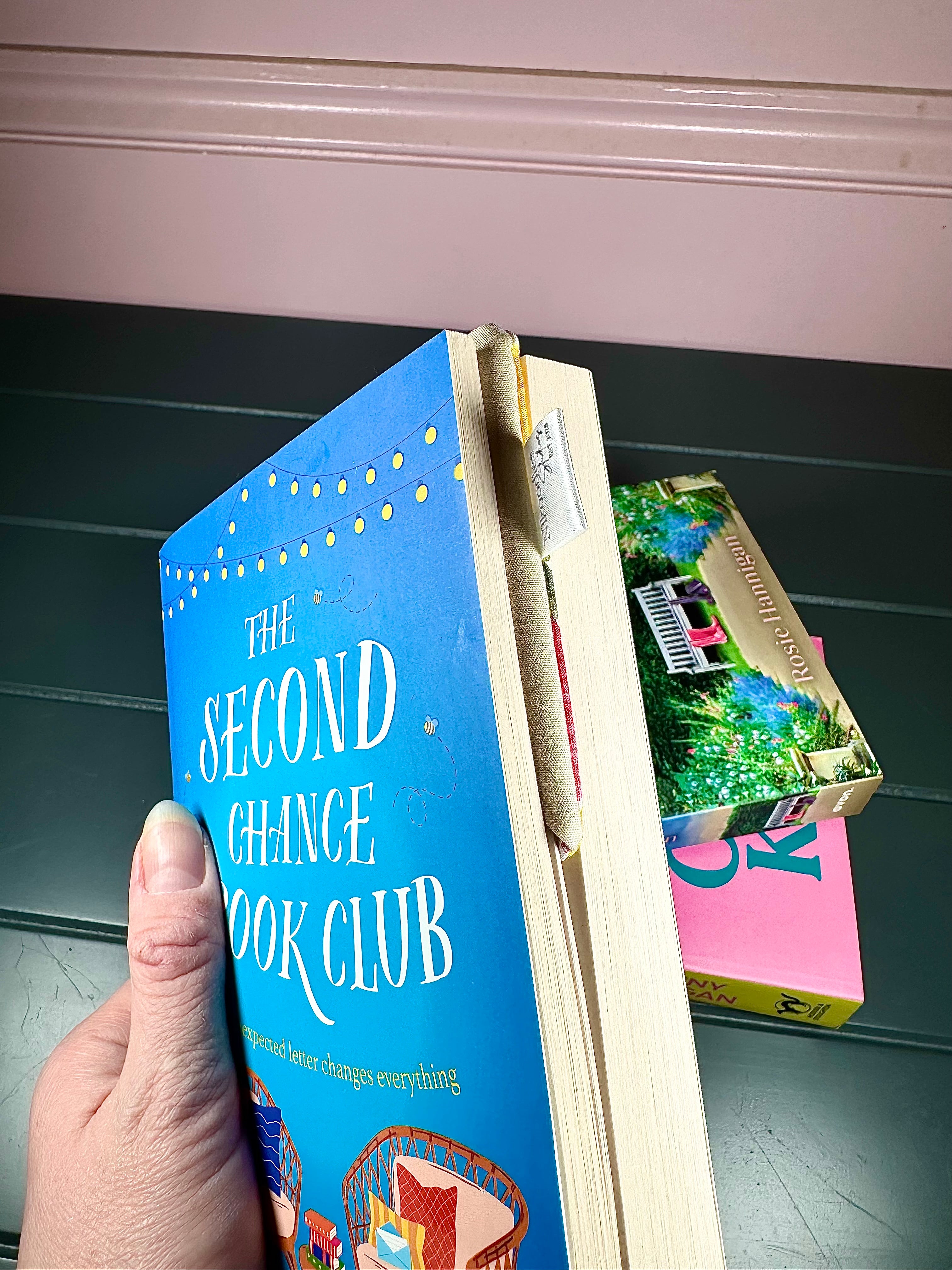 Pink and yellow fabric corner bookmark