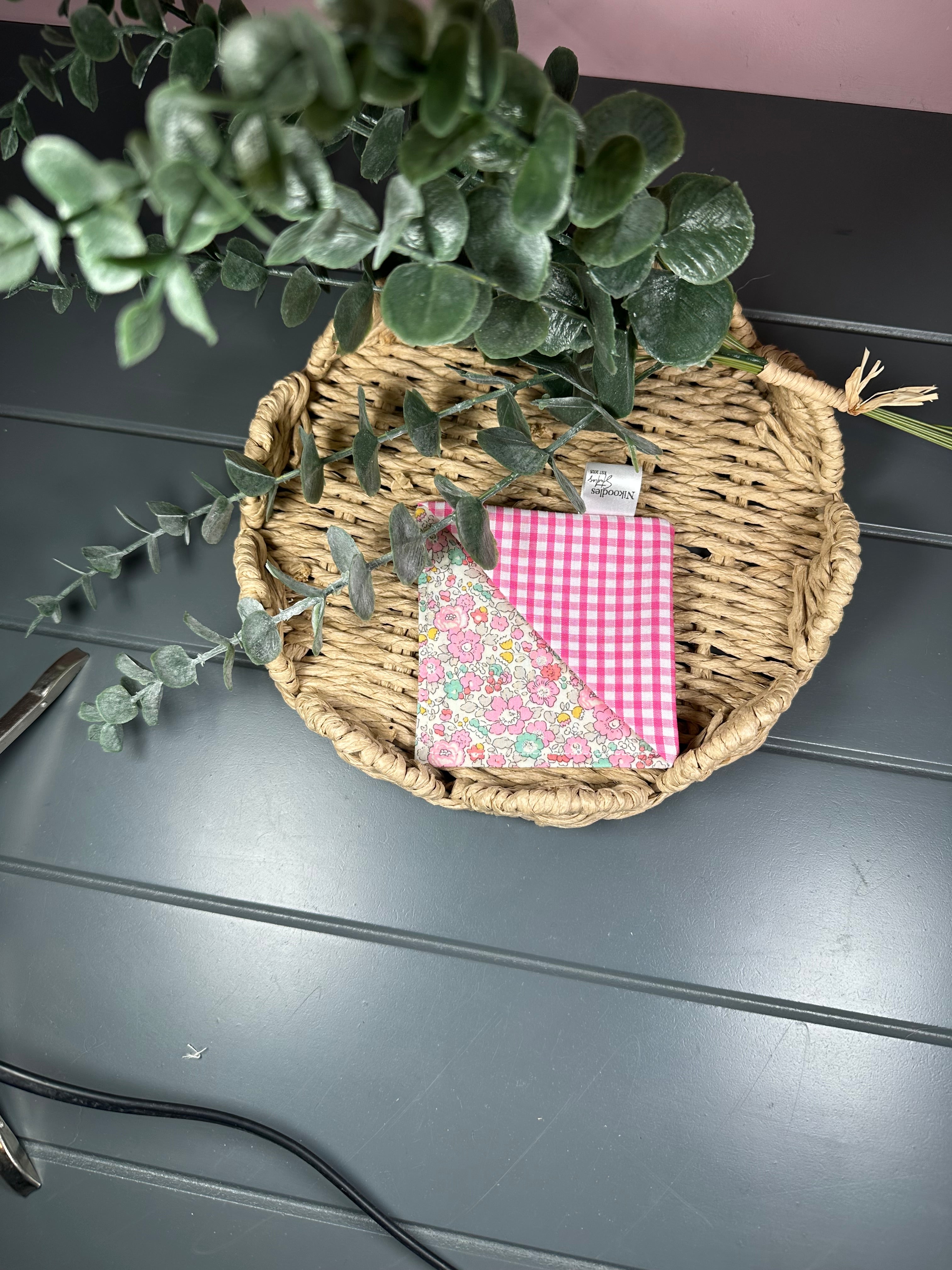 floral pink gingham fabric corner bookmark