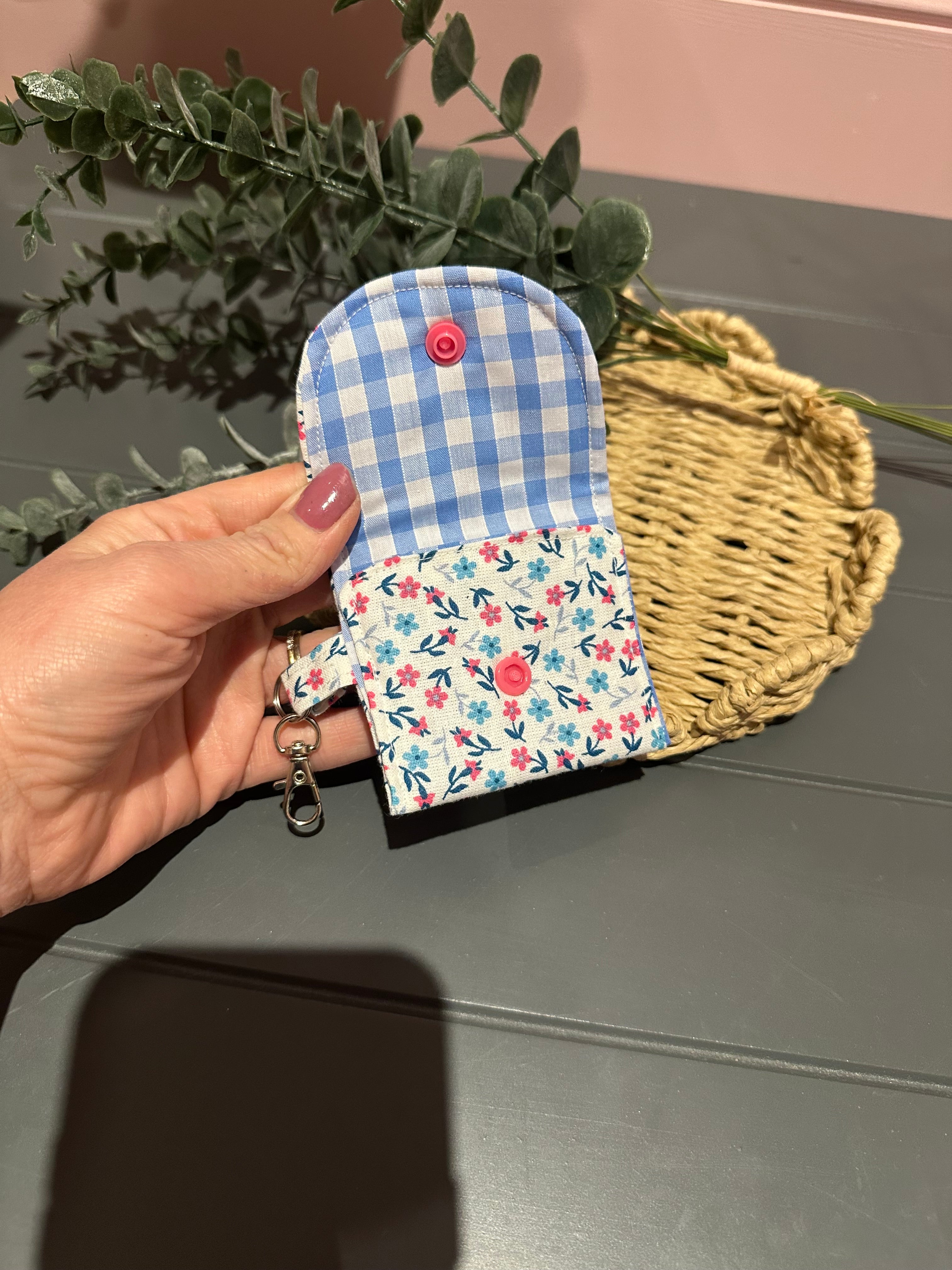 Pink and blue floral airpod case