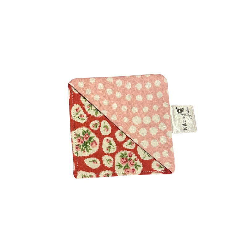 Pink and red floral fabric corner bookmark