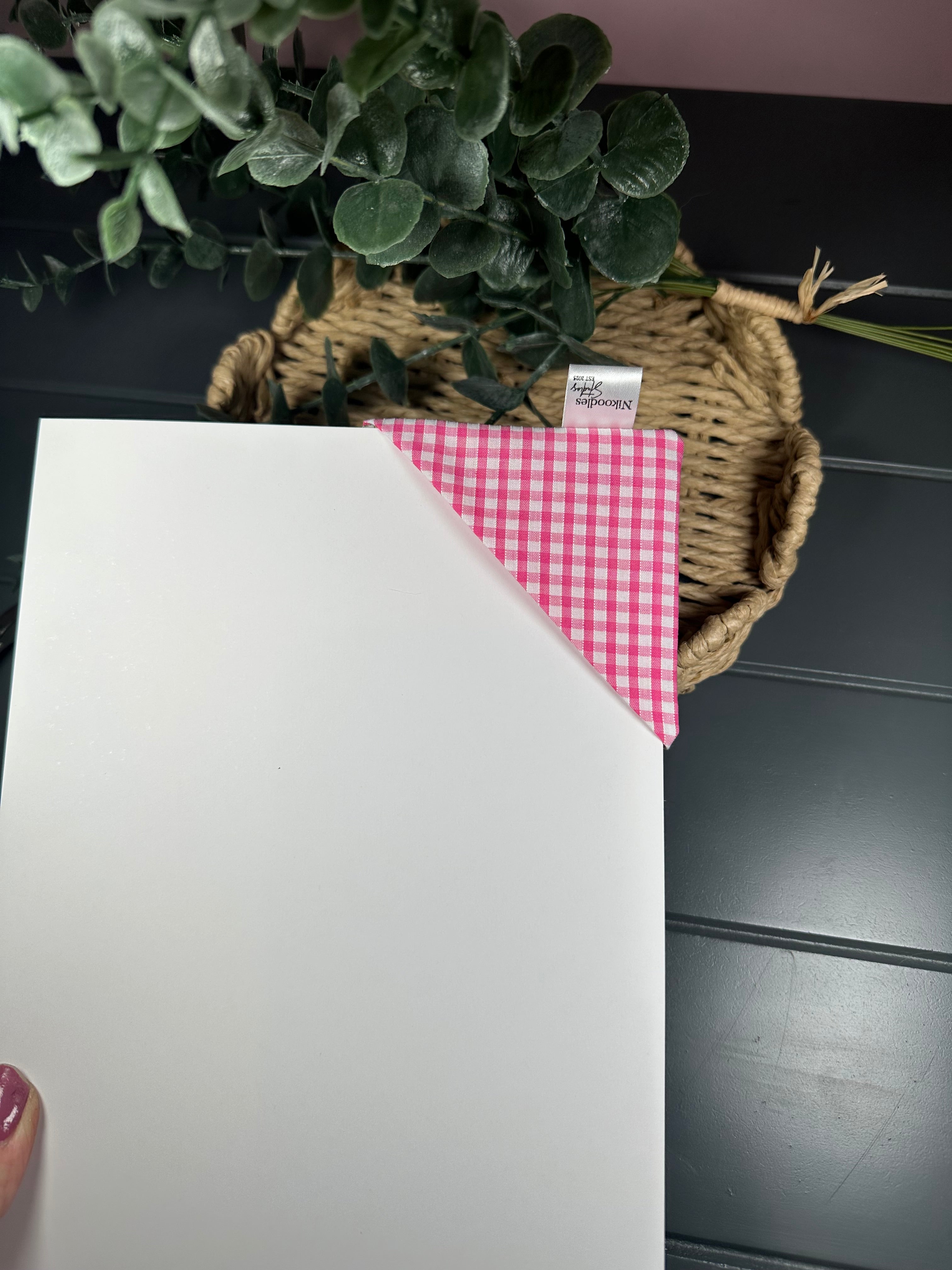 floral pink gingham fabric corner bookmark