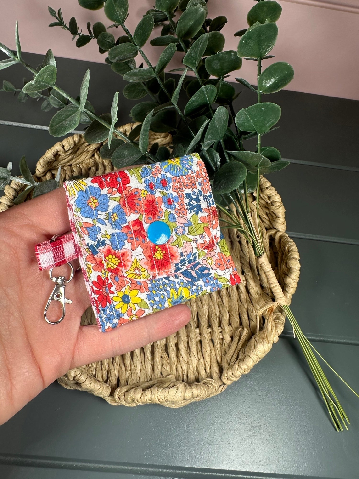 Red floral quilted airpod case
